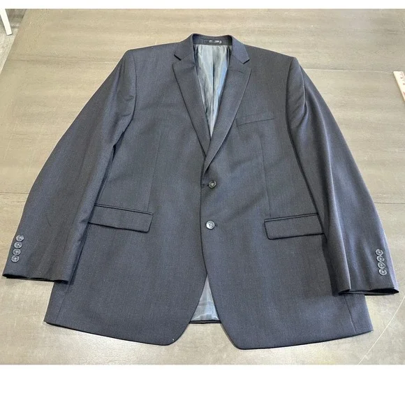 Calvin Klein Mens Charcoal Gray 100% Wool 2 Button Blazer Suit Jacket 48L - Picture 1 of 16